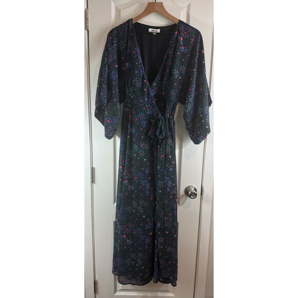 Mixed Women's Multicolor Floral Wrap Maxi Dress Lined Size S Small - Picture 1 of 10